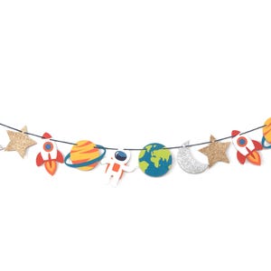 Trip to the Moon Garland Birthday, Baby Shower Bunting Decorations Nursery Wall Decor Photo Prop Space, Rocket, Planets, Stars image 2