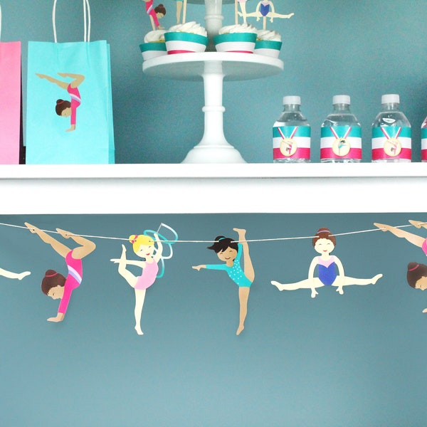 Gymnastics - Garland | Gymnast Bunting | Girls Gymnastics Party Decorations | Tumble, Jump, Run | Gym Party
