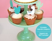 Llama and Cactus - Printable Cupcake Wrappers Llama, Cactus Llama Party Decoration Flower Pot Cactus Theme Fiesta, Summer Party