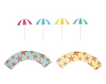 Beach Day Cupcake Toppers, 12 ct | Beach Party, Pool Party Decorations | Summer Party Umbrella Cake Toppers