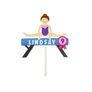 Gymnastics Custom Cake Topper Personalized Topper with Name and Age Girls Gymnastics Party Decorations Tumble, Jump, Run image 2