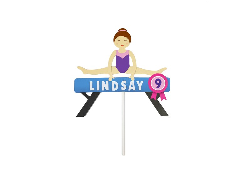 Gymnastics Custom Cake Topper Personalized Topper with Name and Age Girls Gymnastics Party Decorations Tumble, Jump, Run image 2