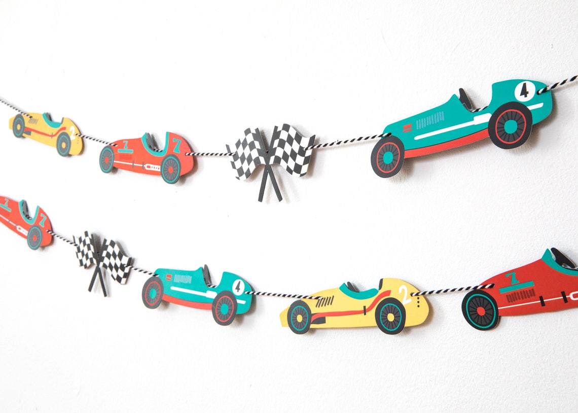 Vintage Race Car Garland Birthday Baby Shower Decorations Etsy
