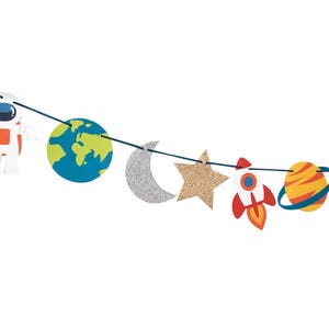 Trip to the Moon Garland Birthday, Baby Shower Bunting Decorations Nursery Wall Decor Photo Prop Space, Rocket, Planets, Stars image 3