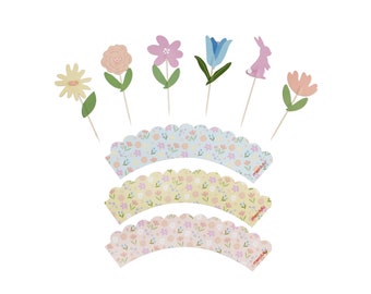 Spring Time Flower Cupcake Toppers, 12 ct | Floral Party Decorations | Baby Shower, Bridal Shower Decoration