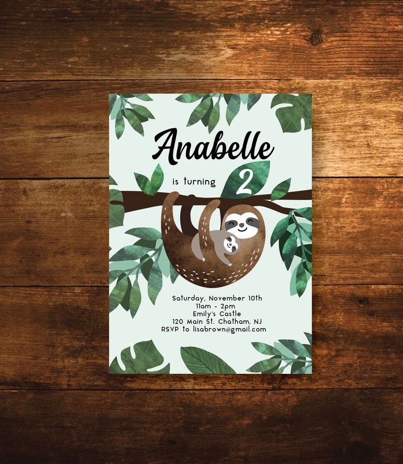 Sloth Party Printable Birthday Invitation Instant Download - Etsy