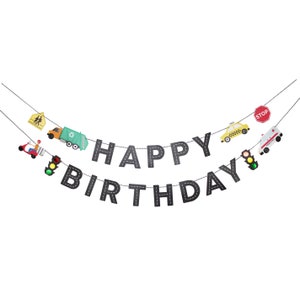 Transportation Happy Birthday Banner | Car Party Banner | City Transportation