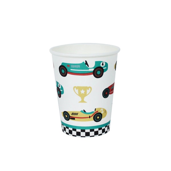 Vintage Race Car - Paper Cups, 12 ct | Paper Cups for Race Car Party for Kids | Race Car Tableware | Vehicle, race car, theme