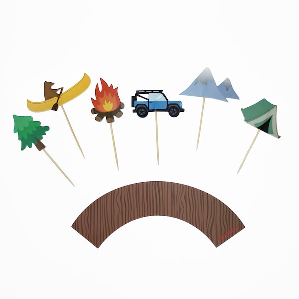 Adventure - Cupcake Toppers & Wrappers, 12 ct | Camping Themed Party Decor | Outdoor Party