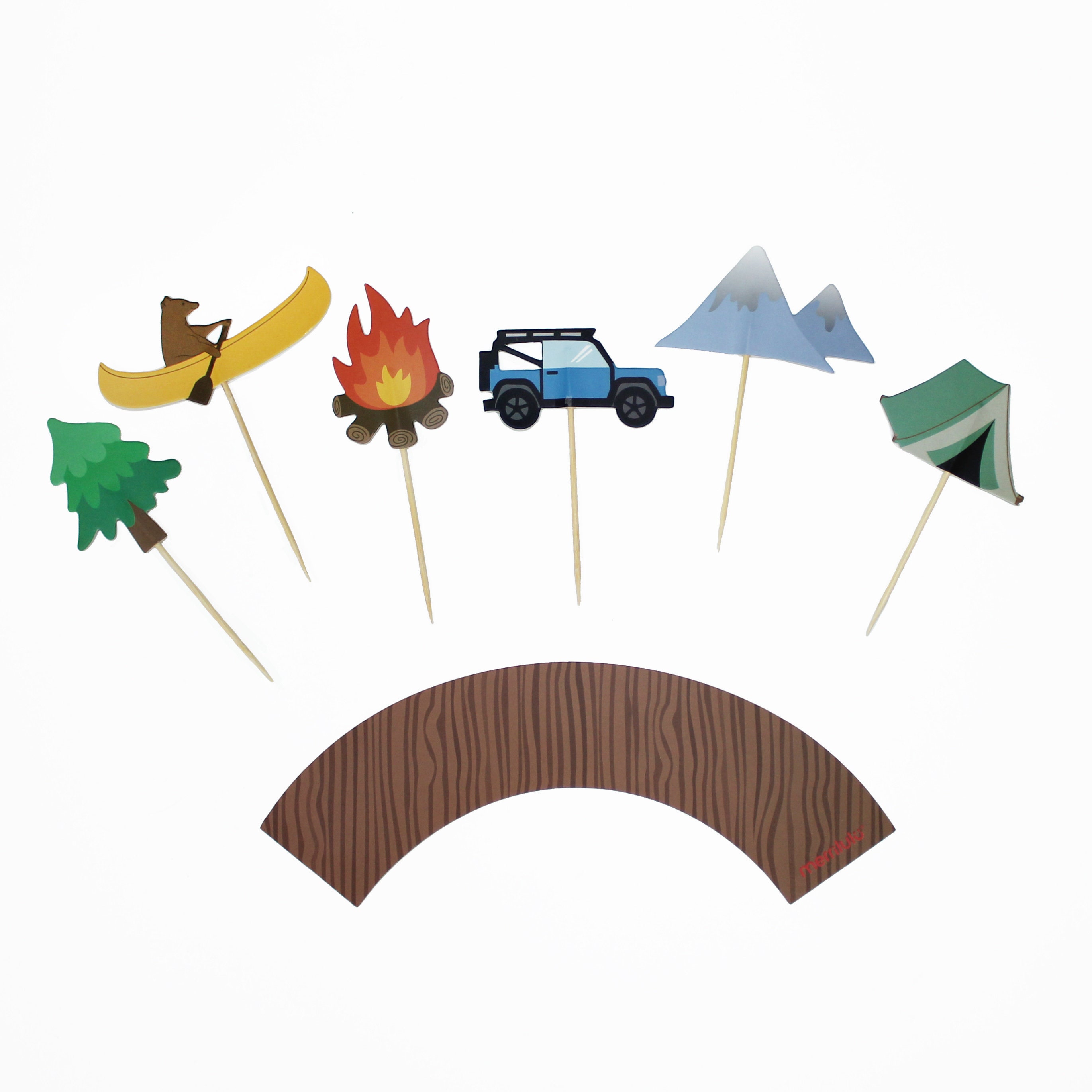 Adventure Cupcake Toppers Wrappers 12 ct Camping Themed Party Decor Outdoor Party