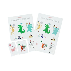 Party Animals - Tattoos, 2 sheets | Animal Themed Temporary Tattoos | Animal Party Favor