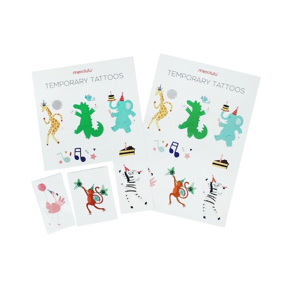 Party Animals - Tattoos, 2 sheets | Animal Themed Temporary Tattoos | Animal Party Favor