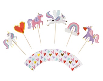 Love is Magical Unicorn Cupcake Toppers & Wrappers, 12 ct | Unicorn Valentine's Day Party Supplies | Unicorn Birthday Party Supplies