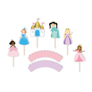 Pretty Princess - Cupcake Toppers & Wrappers, 12 ct | Princess Party Decorations | Multi-racial Princess