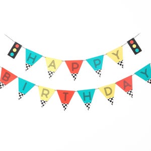 Vintage Race Car- Birthday Banner | Red, Yellow, Teal | Car theme Birthday Party