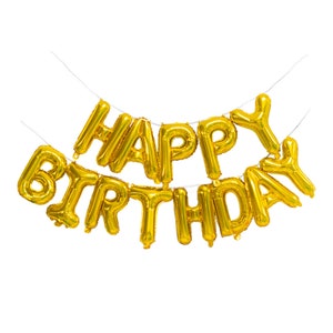 Happy Birthday Balloon Banner in Gold | 16 inches