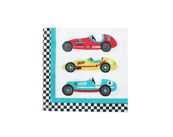 Voiture de course vintage - Serviettes en papier, 24 ct | Race Car Party Vaisselle | Véhicule, thème voiture de course