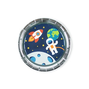 Trip To the Moon - Plates, 12 ct | Outer Space Party Paper Plates | Astronaut, rocket ship, NASA