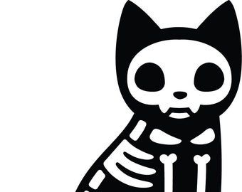 Skeleton Cat SVG, Halloween Black Cat Clipart (Print Ready)