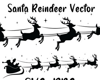 Santa Sleigh Reindeer Vector, Christmas Cut File (SVG, PNG)