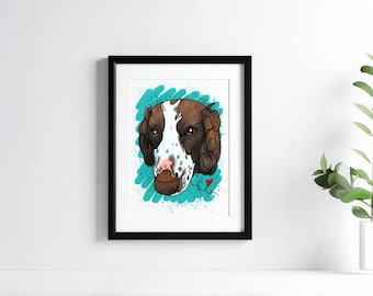 FRAMED Custom Pet Portrait Line Art Print – Colour Splash Pet Artwork