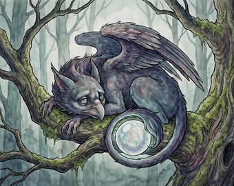 Forest Griffon Illustration – Fantasy Creature Printable Art