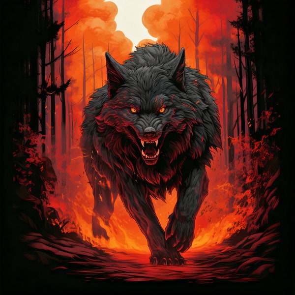 Halloween Hellhound T Shirt Image File Clip Art Print DTF Wolf Nightmare Flames Fire Print Ready Two Image Files Included