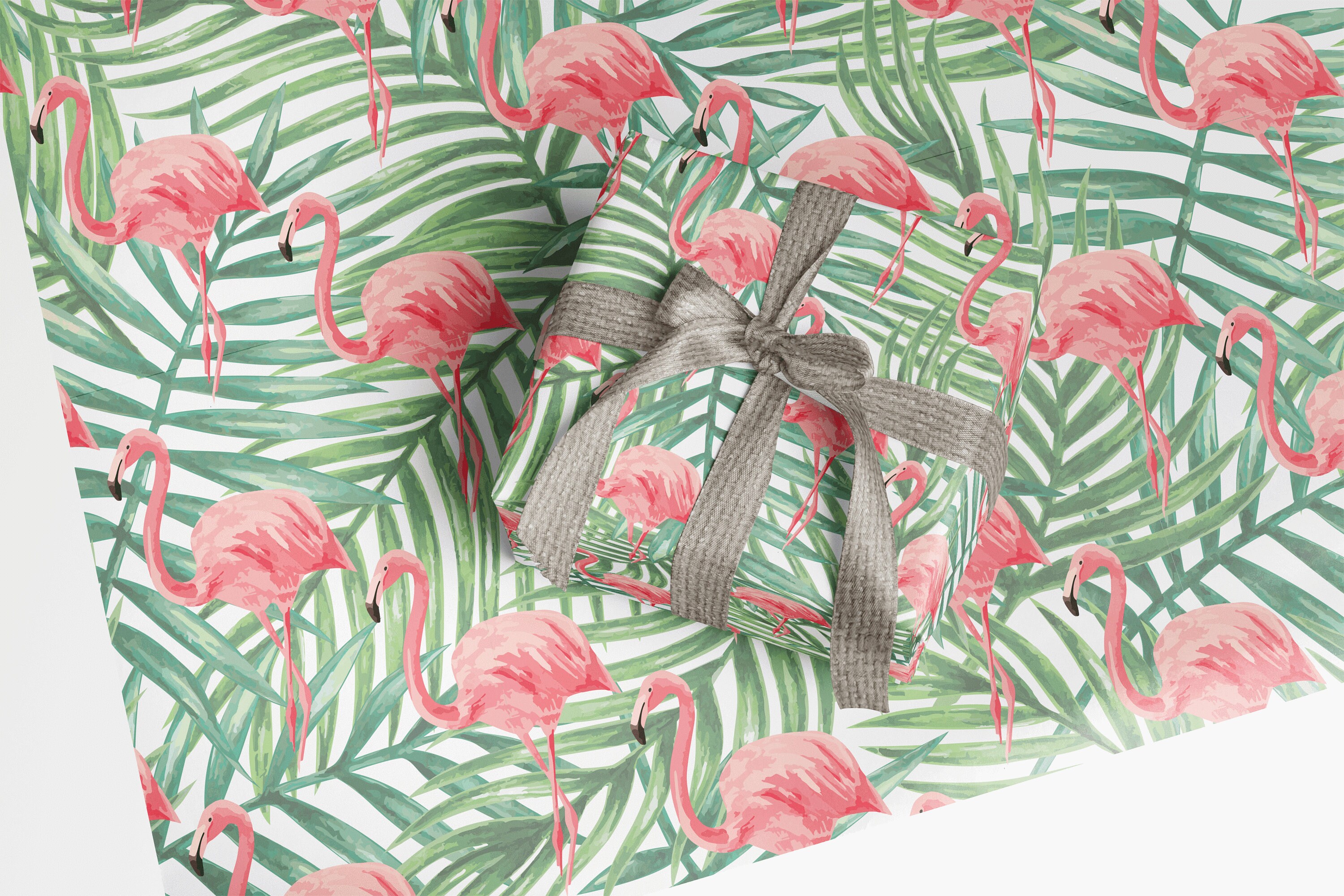 Flamingo Wrapping Paper Sheet Flamingo Palm Leaf Gift Wrap Etsy