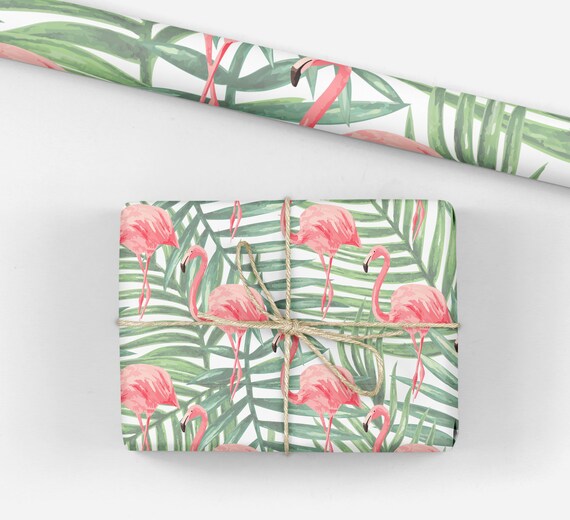 Flamingo Wrapping Paper Sheet Flamingo Palm Leaf Gift Wrap Etsy