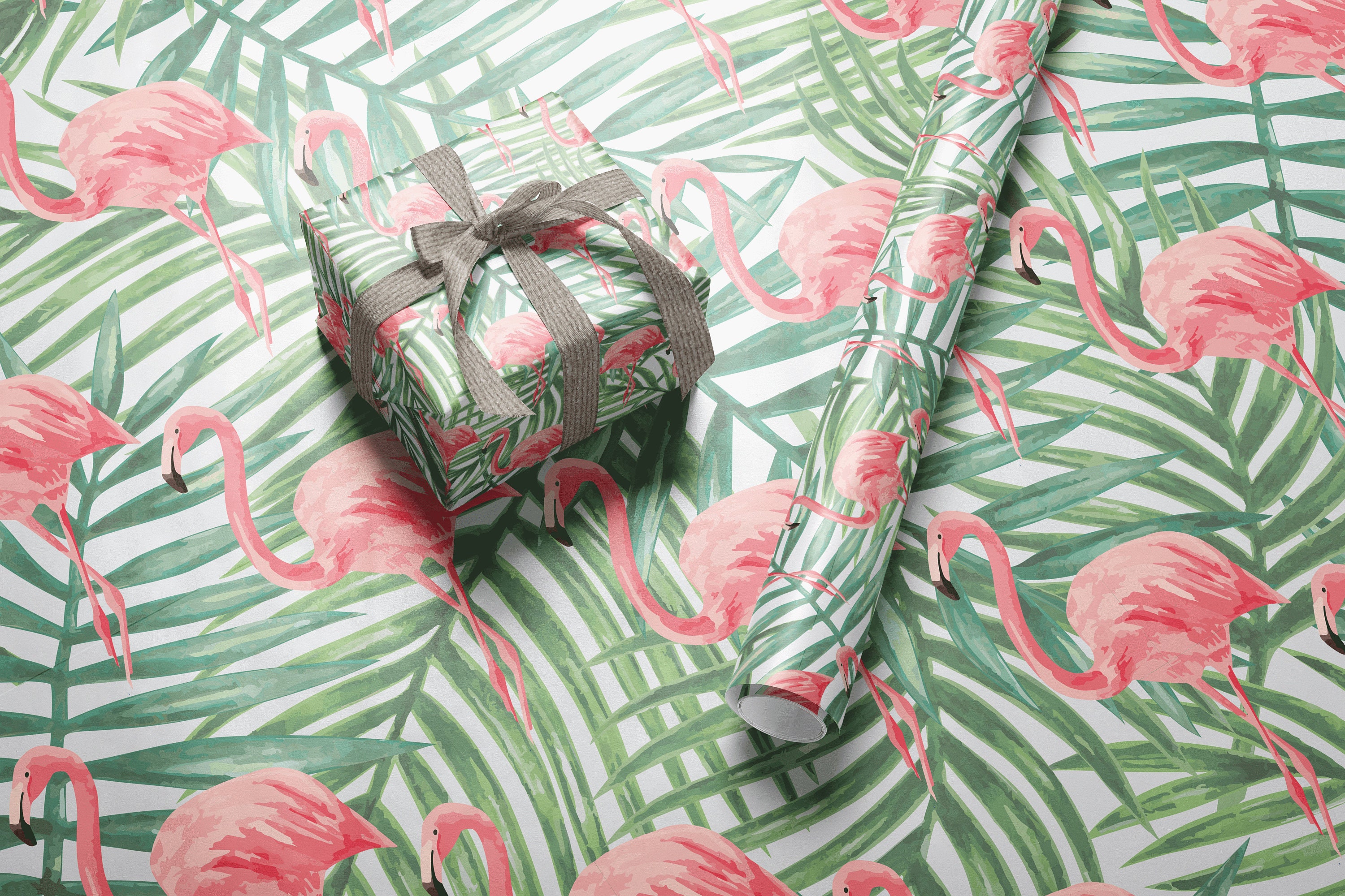 Flamingo Wrapping Paper Sheet Flamingo Palm Leaf Gift Wrap Etsy