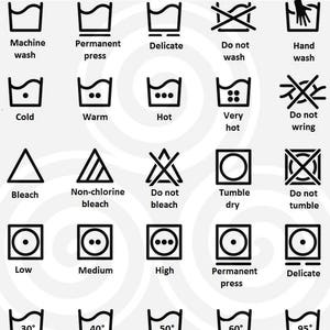 Clothes Care Symbols, 45 Laundry Icons, English / French, Clip Art ...
