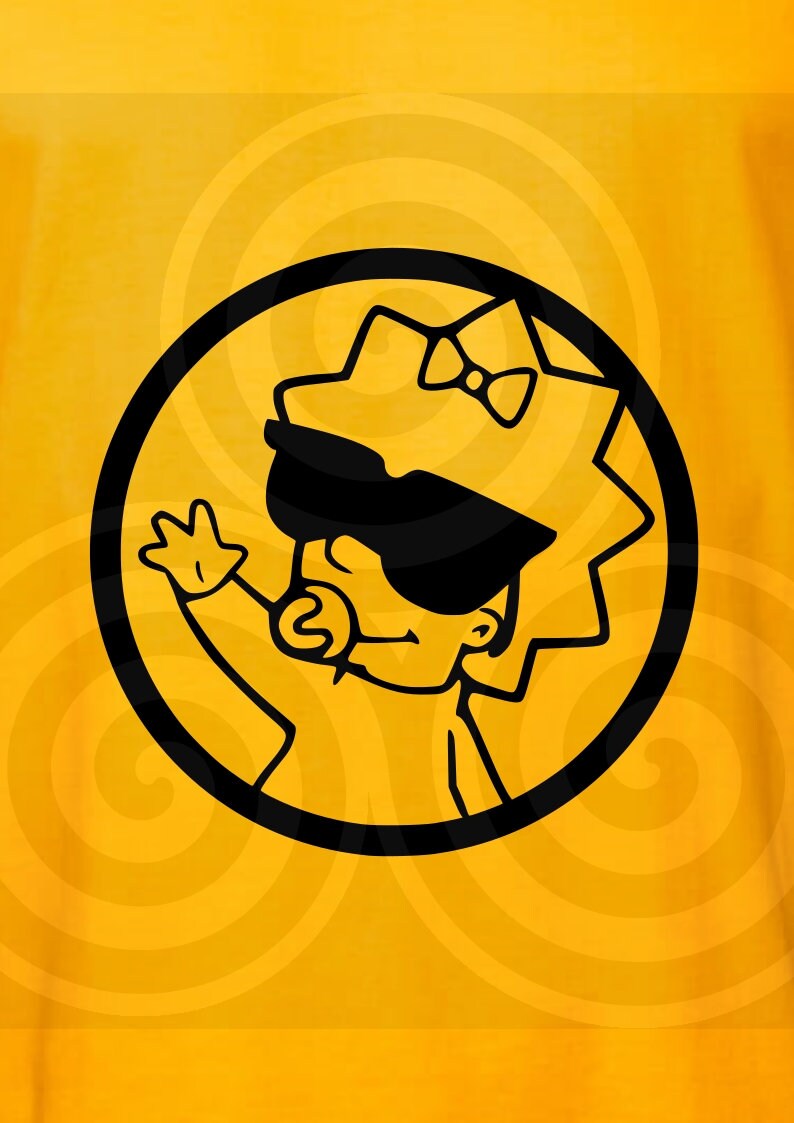 May include: Black and white illustration of a cartoon baby wearing sunglasses and a bow. The baby is holding a pacifier and has a mischievous expression. The illustration is set against a yellow background with swirling patterns.