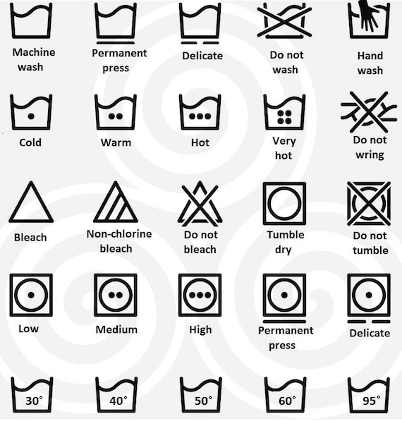 Símbolos de cuidado de la ropa 45 iconos de lavandería - Etsy México