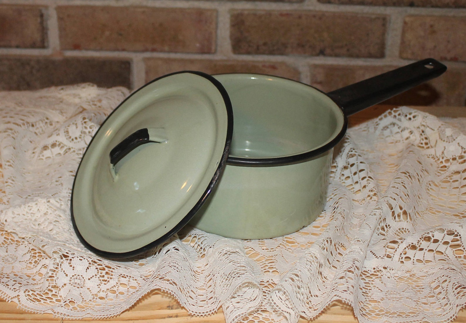 Vintage Enamel PotSaucepan with LidGreen Enamel PanVintage Etsy