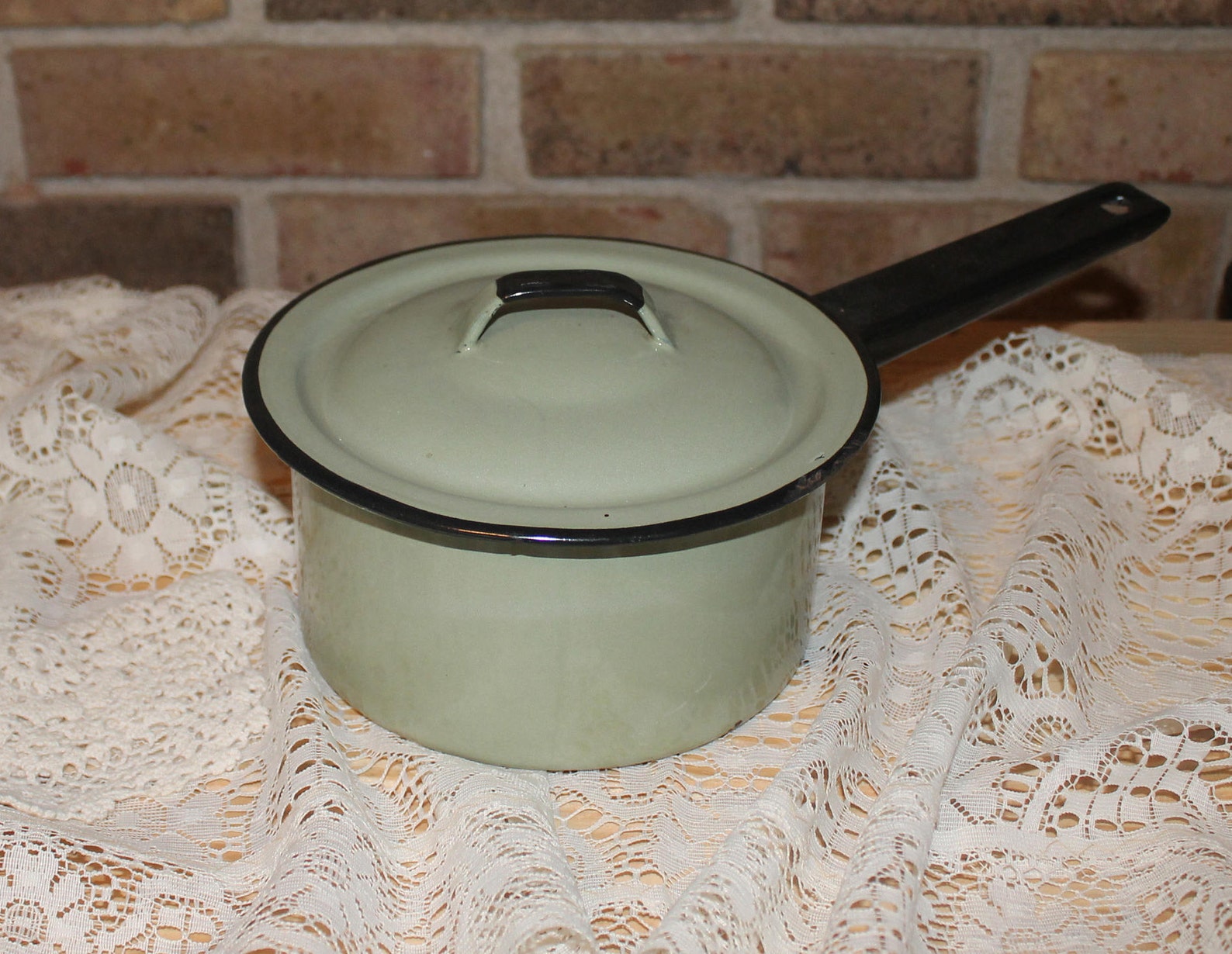 Vintage Enamel PotSaucepan with LidGreen Enamel PanVintage Etsy