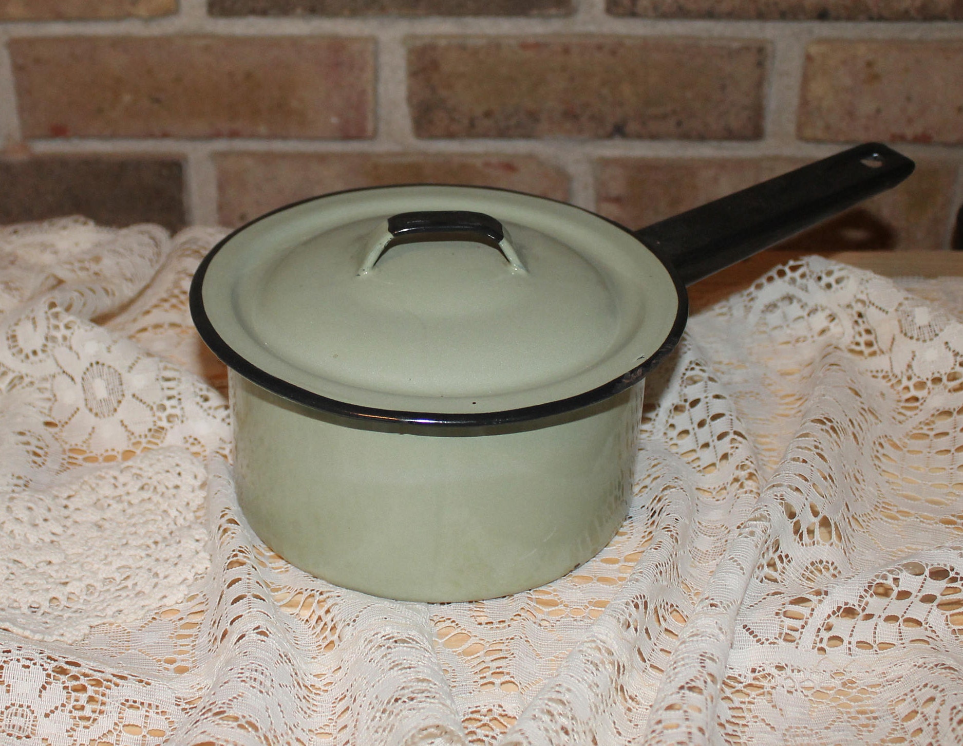 Vintage Enamel PotSaucepan with LidGreen Enamel PanVintage Etsy
