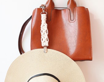 Macrame hat hanger for travel, Boho cap organizer for handbag/backpack/purse...Beautiful Hand woven bag charm, wonderful gift choice