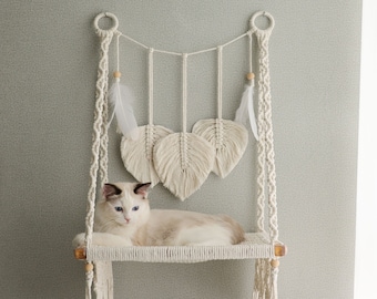 Macrame Cat Wall Bed, 3-Tier Bohemian Hanging Cat Hammock