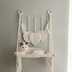 Macrame cat wall bed/wall furniture, Handwoven comfy cat hammock/cat hanging house/cat swing bed for wall/window, Bohemian Wall Hanging