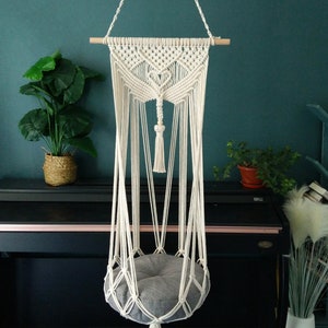 Macrame cat Hammock bed,Macrame cotton rope Swing Bed for big cat,indoor pet's sleeping bed ,Macrame pattern wall hanging image 2