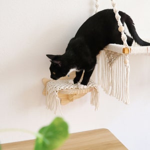 Macrame Cat Wall Steps Mat, Solid wood Cat wall steps/wall Shelf/Cat wall furniture/Cat Tree, Cat wall bed/hammock accessory