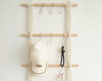 Macrame multipurpose wall hanger/hanging,Entrance handwoven wooden porch rack with clothes hooks,wonderful Boho home decor