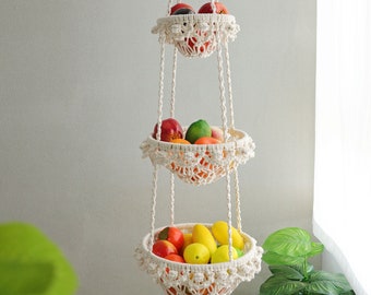 Boho Macrame Fruit Hammock, Kitchen Hanging Basket