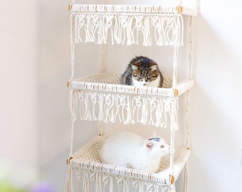 Personalized Cat Wall Bed/Cat Furniture/Cat Tree/Cat House, Macrame Cat Hammock/Pet Swing bed/shelves, Boho Home Decor/wall hanging