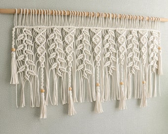 Macrame Curtain, Leaves Window Valance, Bohemian Wall Art Hanging