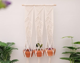 Macrame triple wall  plant hanger, large Macrame pot holders/wall planters/ indoor plant hangers/plant holders,Bohemian wall hanging