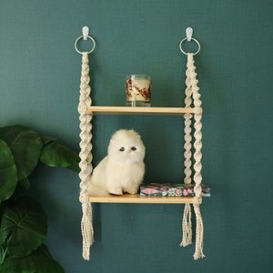 Macrame hanging shelves, wooden wall furniture/bookshelves/ bathroom decor shelf/ living room shelving/bedroom shelving/plant hanger shelf image 1