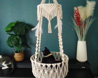 Personalized  Macrame Cat Hammock for Cats,Hanging pet bed basket,Hand woven cat swing bed ,boho home decor-Gift choice