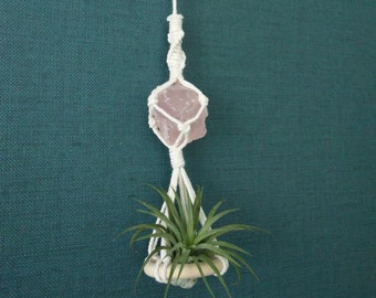 Mini Macrame crystal air plant holder/hanger/hanging for car/office desk, Gemstone car mirror charm, crystal suncatcher car decor/home decor