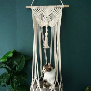 Macrame cat Hammock bed,Macrame cotton rope Swing Bed for big cat,indoor pet's sleeping bed ,Macrame pattern wall hanging Without Metal Ring